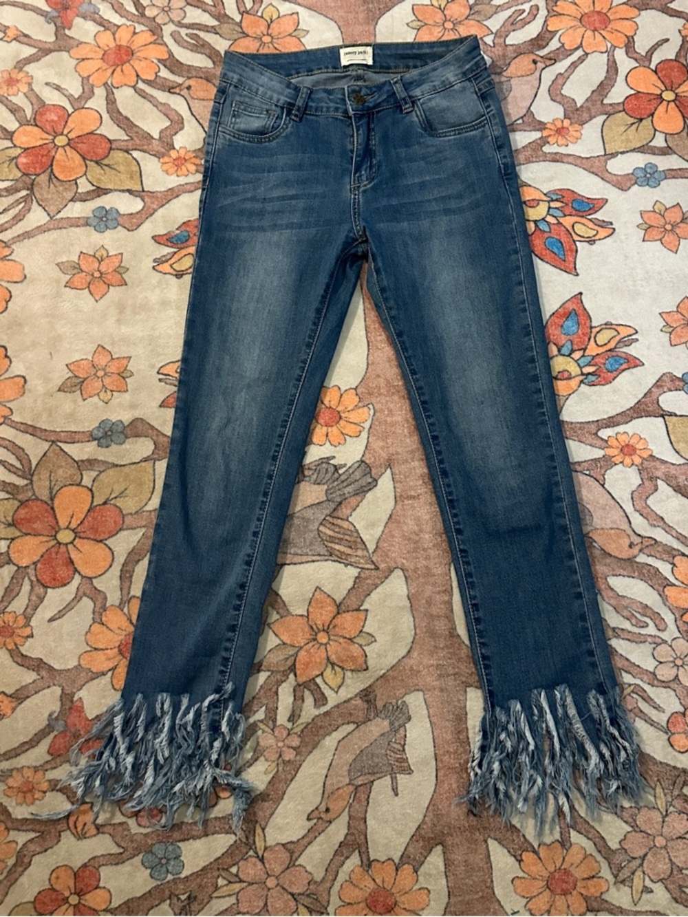emory park Blue Fringed Hem Flare Jeans